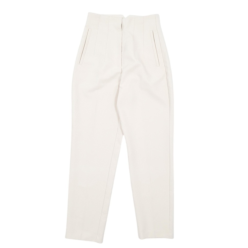 Womens Zara Tripled Pleated Cream Chino Polyester  Trousers Womens UKXS