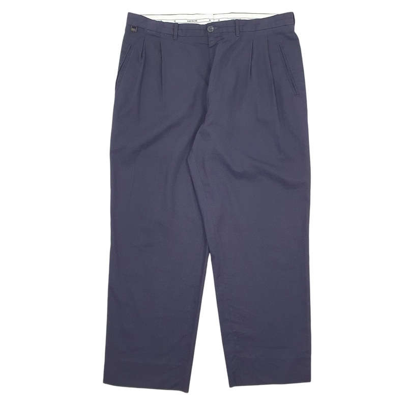 Mens Lacoste Doubled Pleated Navy Chino Cotton Blend  Trousers Mens W36 L29