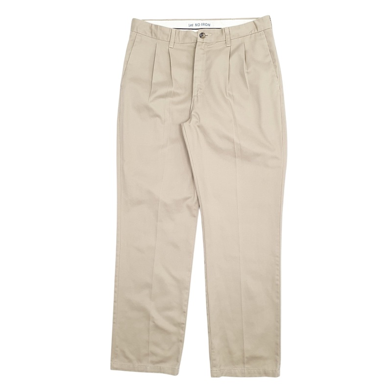 Mens Lee Double Pleated Beige Chino Cotton Blend  Trousers Mens W34 L32