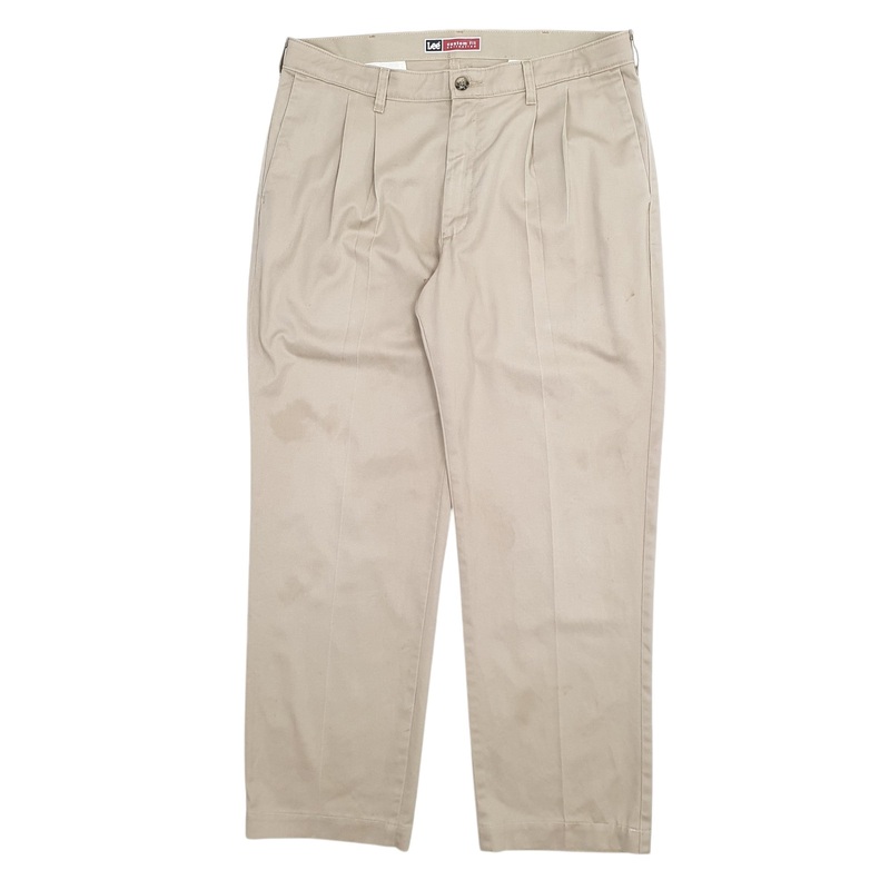 Mens Lee Double Pleated Beige Chino Cotton Blend  Trousers Mens W36 L32