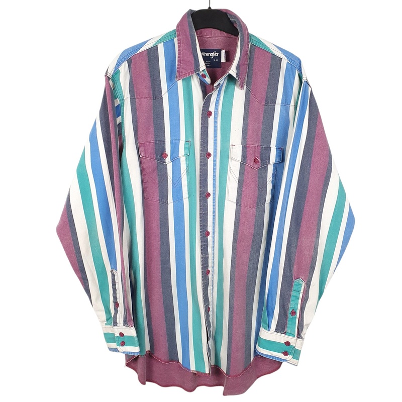Wrangler Vintage Made In USA X Long Tails Long Sleeve Regular Fit Striped Cotton Shirt Mens M