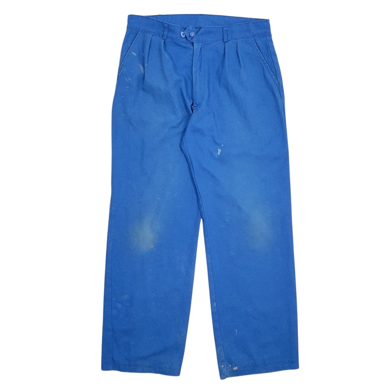 Mens Unbranded Work Wear Double Pleated Blue Chino Cotton Blend  Trousers Mens W34 L31