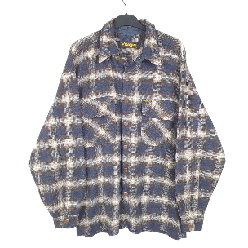 Wrangler Vintage Overshirt Shacket Plaid Long Sleeve Regular Fit Check Cotton Shirt Mens M