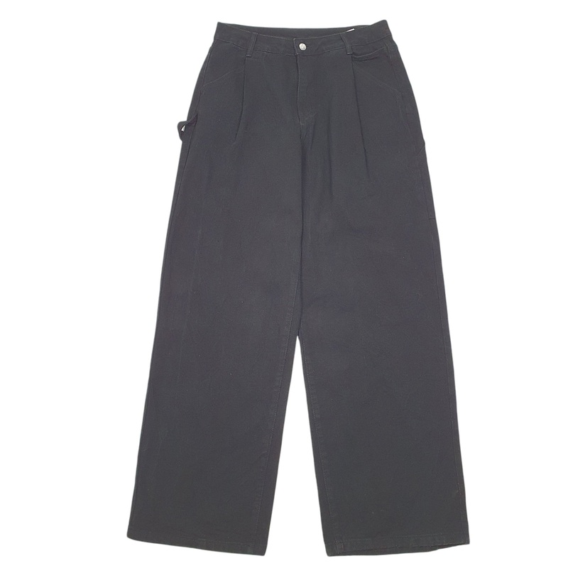 Mens Shein Jeans Workwear Pleated Black Carpenter Cotton  Trousers Mens W32 L34