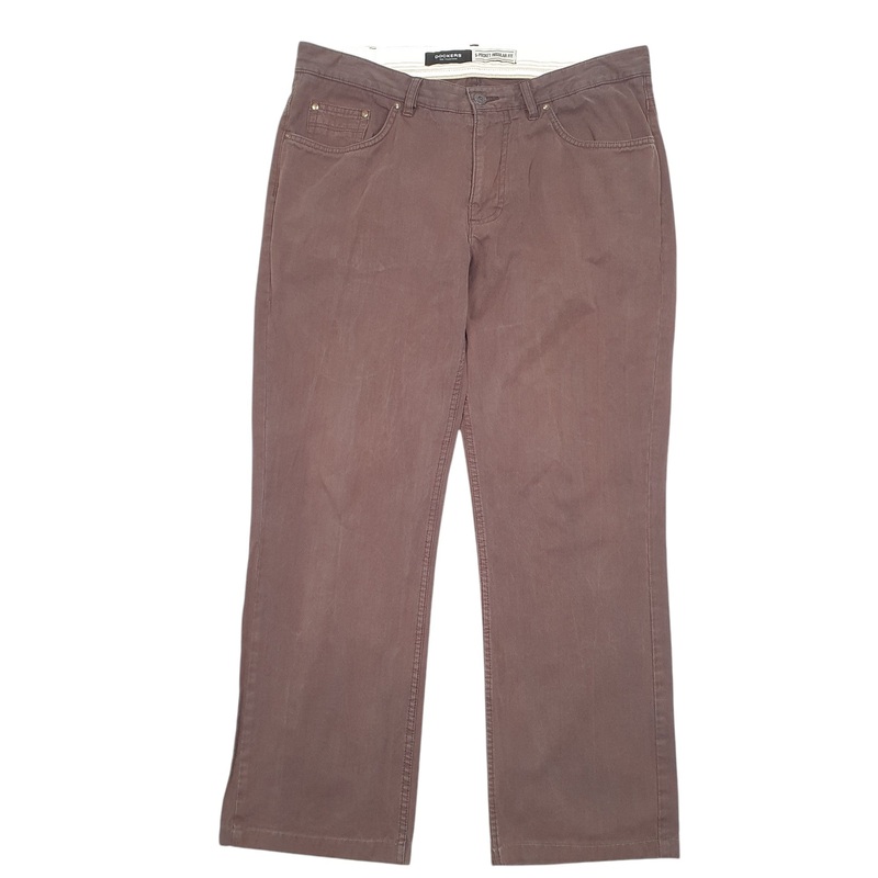 Mens Dockers 5 Pocket HBT Herringbone Twill Brown Chino Cotton  Trousers Mens W36 L30