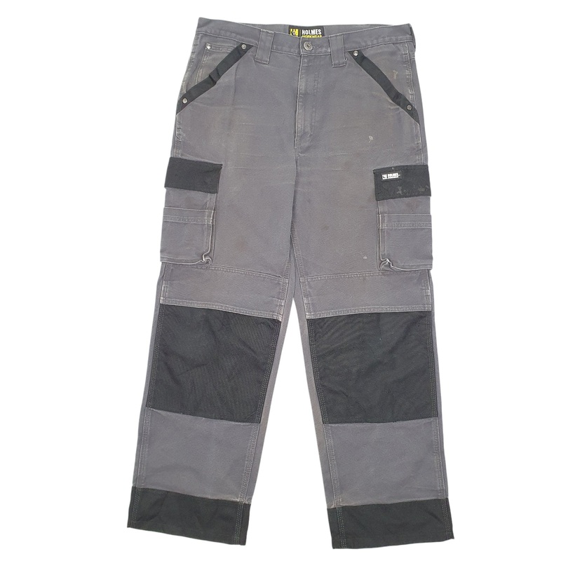 Mens Holmes Utility Workwear Trade Grey Cargo Cotton  Trousers Mens W32 L30