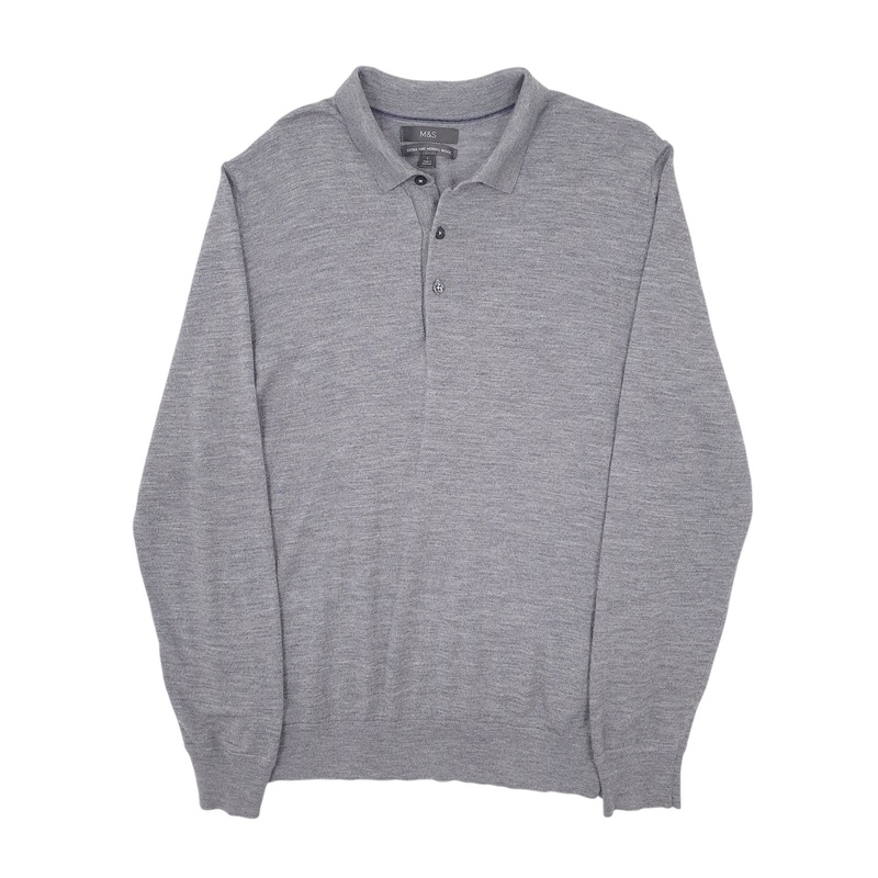 M&S Long Sleeve Wool Polo Shirt Mens L