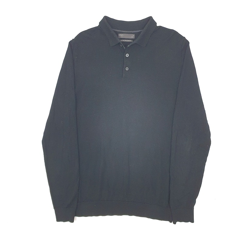 M&S Long Sleeve Wool Polo Shirt Mens M