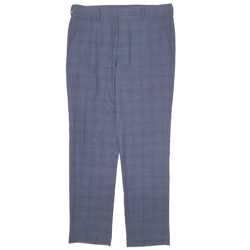 Mens M&S Check Navy Formal Polyester  &  Viscose  Trousers Mens W34 L33