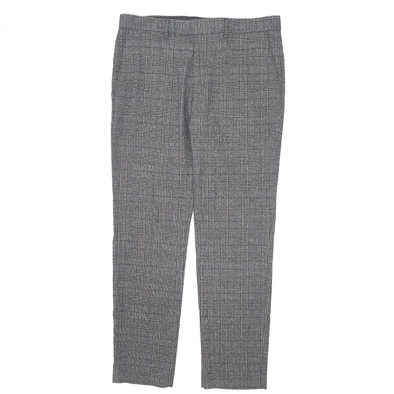 Mens Moss Bros Check Grey Formal Polyester  &  Viscose  Trousers Mens W34 L31