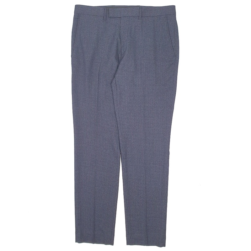Mens Moss Bros Houndstooth Navy Formal Polyester  &  Viscose  Trousers Mens W34 L31
