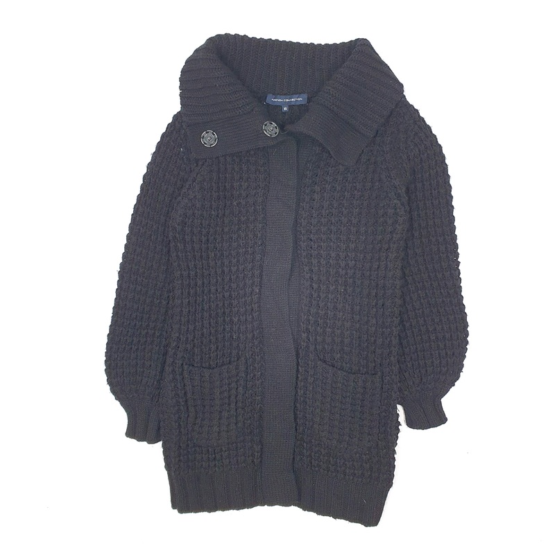 French Connection Chunky Knit Cardigan Cotton Sweatshirt Jumper Womens XS