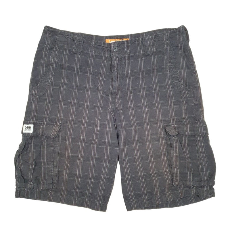 Lee Dungarees Check Grid Black Cargo Workwear Cotton Shorts Mens W38
