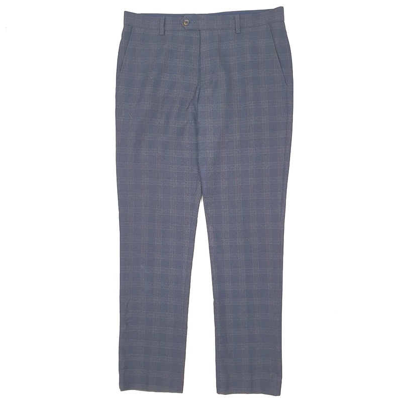 Mens Next Check Navy Formal Polyester  &  Viscose  Trousers Mens W32 L31