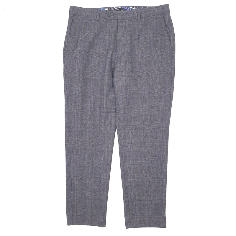 Mens Ted Baker Check Grey Formal Polyester  &  Wool  Trousers Mens W34 L29