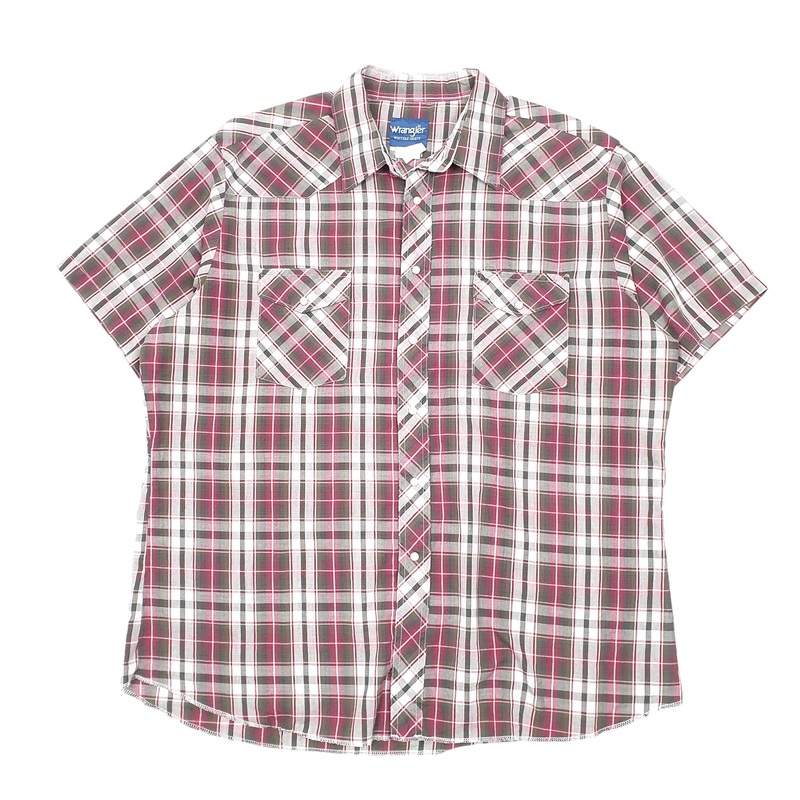 Wrangler Western Pearl Snap Cowboy Short Sleeve Regular Fit Check Cotton Shirt Mens XL