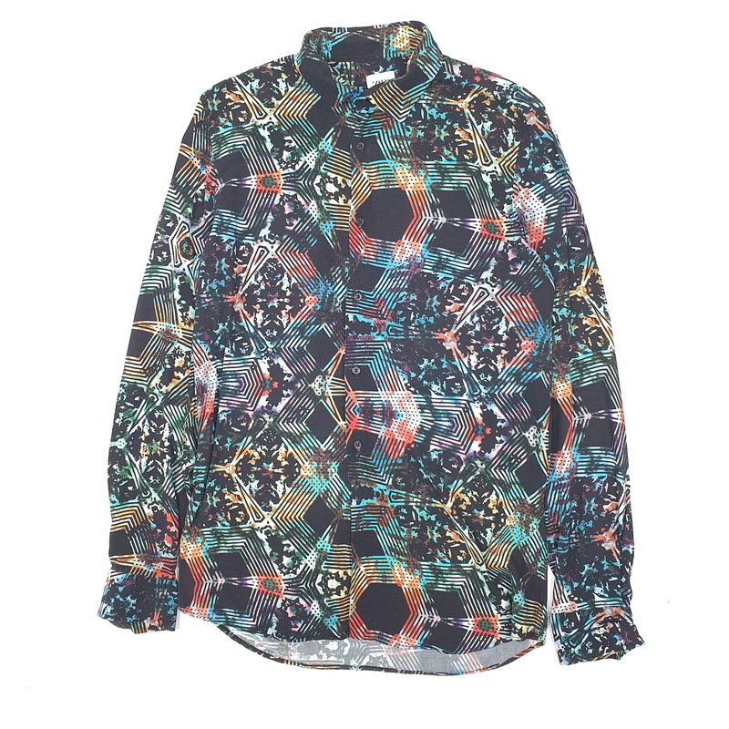 Zara Funky Abstract Long Sleeve Slim Fit Polyester Shirt Mens M