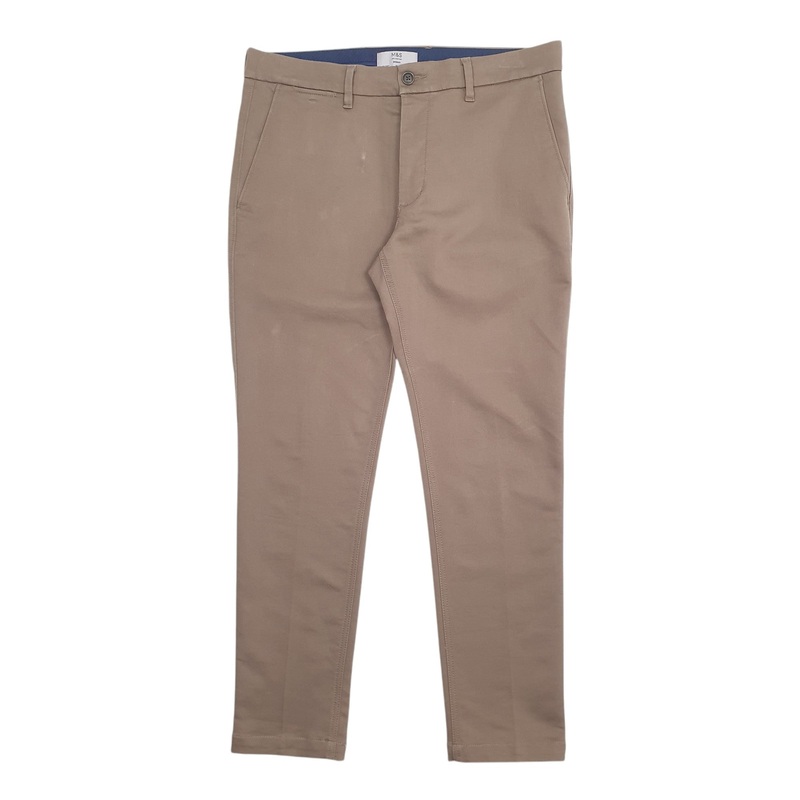 Mens M&S Brown Chino Cotton Blend  Trousers Mens W34 L29