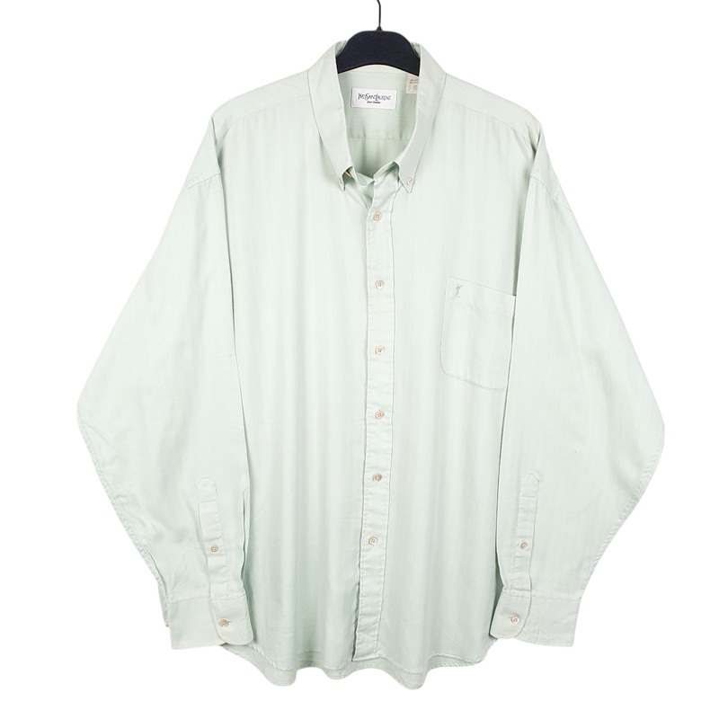 Yves Saint Laurent Herringbone Twill HBT Long Sleeve Regular Fit Cotton Shirt Mens XXL