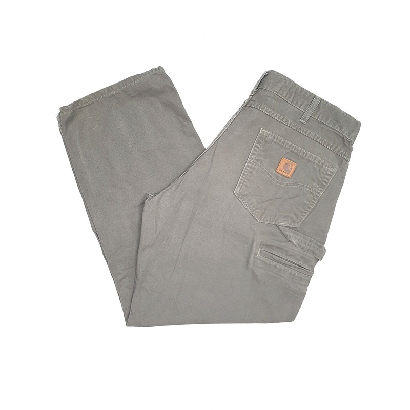 Mens CARHARTT Loose Fit Canvas Grey Carpenter Workwear Trousers W36 L30