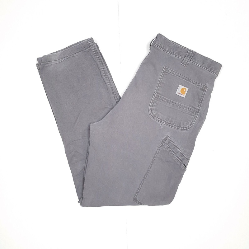 Mens CARHARTT Rugged Flex Flannel Lined Grey Chino Workwear Trousers W38 L32