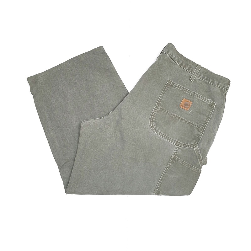 Mens CARHARTT Washed Duck Carpenter Olive Dungaree Workwear Trousers W40 L26