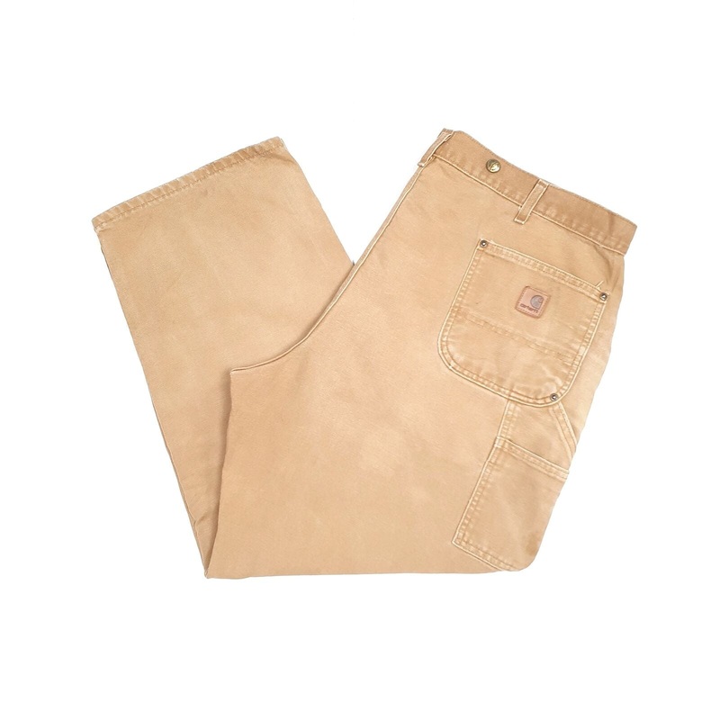 Mens CARHARTT Washed Duck Double Front Carpenter Khaki Trousers W44 L30