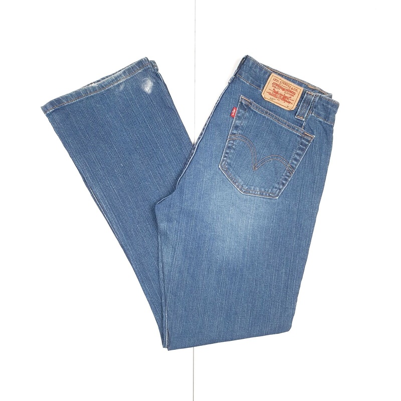 Womens LEVI'S Blue Denim 525 Low Bootcut Stretch Jeans Trousers UK16
