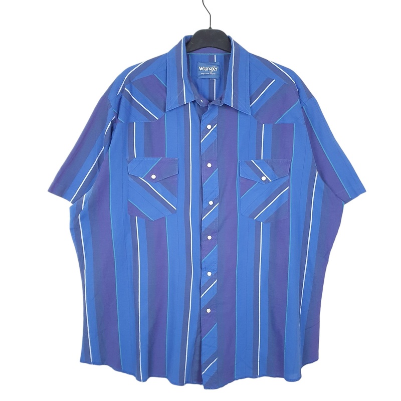Wrangler Vintage Western Pearl Snap Cowboy Short Sleeve Regular Fit Striped Cotton Shirt Mens XL