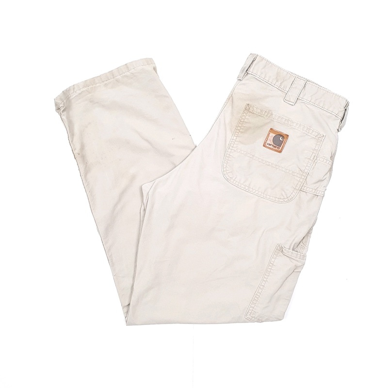 Mens Carhartt Canvas Loose Fit Beige Carpenter Trousers W34 L32
