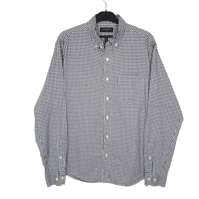 Banana Republic Untucked Oxford Long Sleeve Regular Fit Gingham Cotton Shirt Mens M