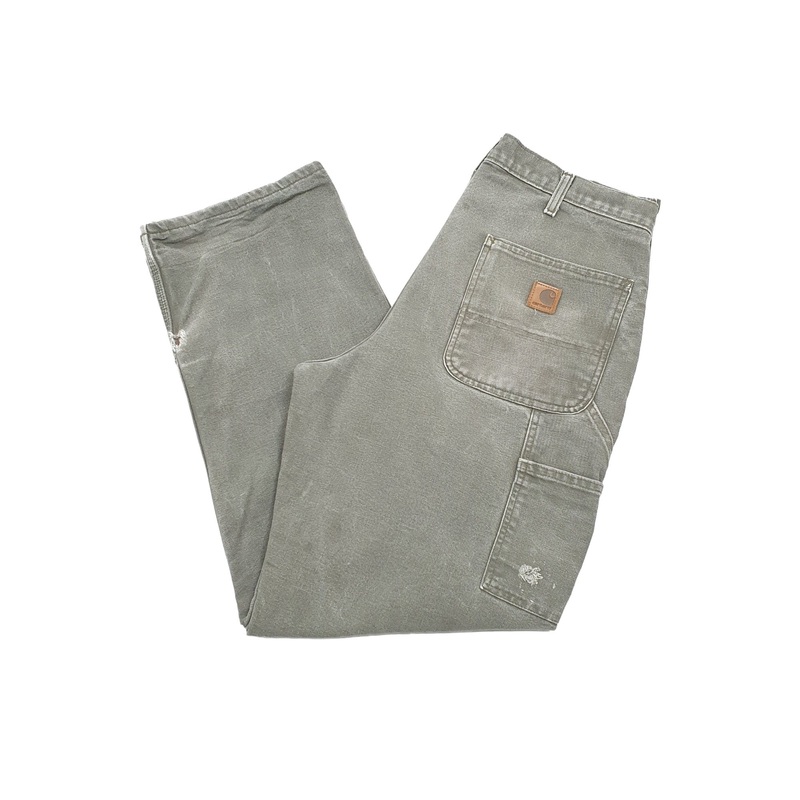 Mens Carhartt Cotton Lined Khaki Carpenter Trousers W34 L31