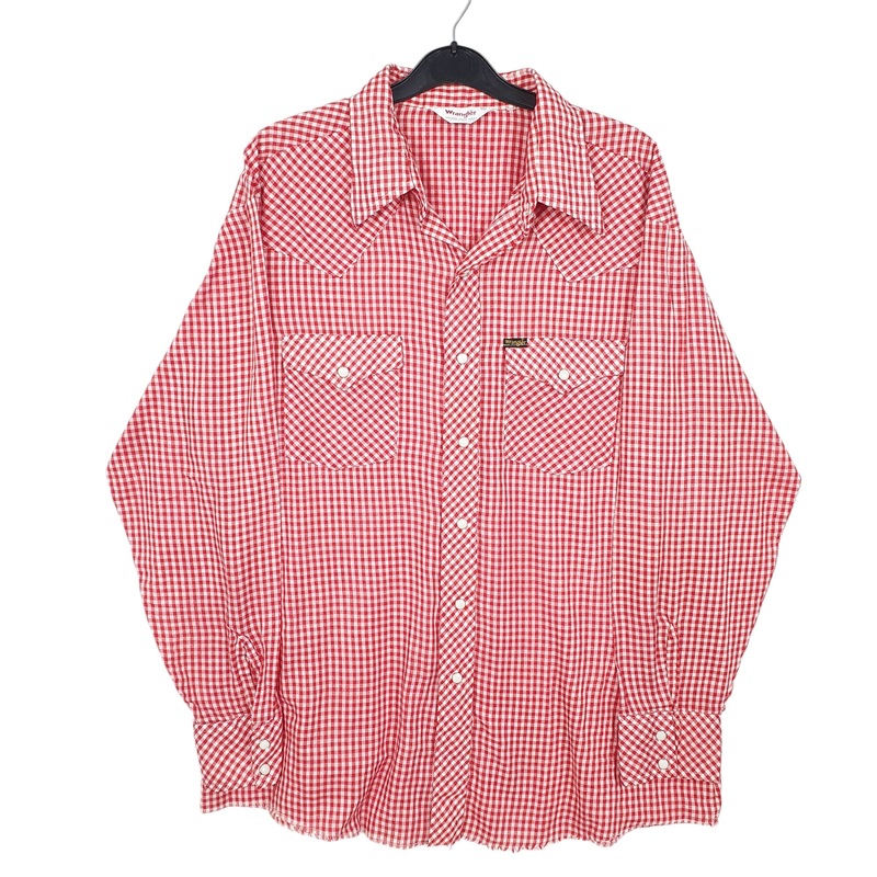 Wrangler Vintage Western Pearl Snap Made In USA Cowboy Long Sleeve Regular Fit Gingham Cotton Shirt Mens XL